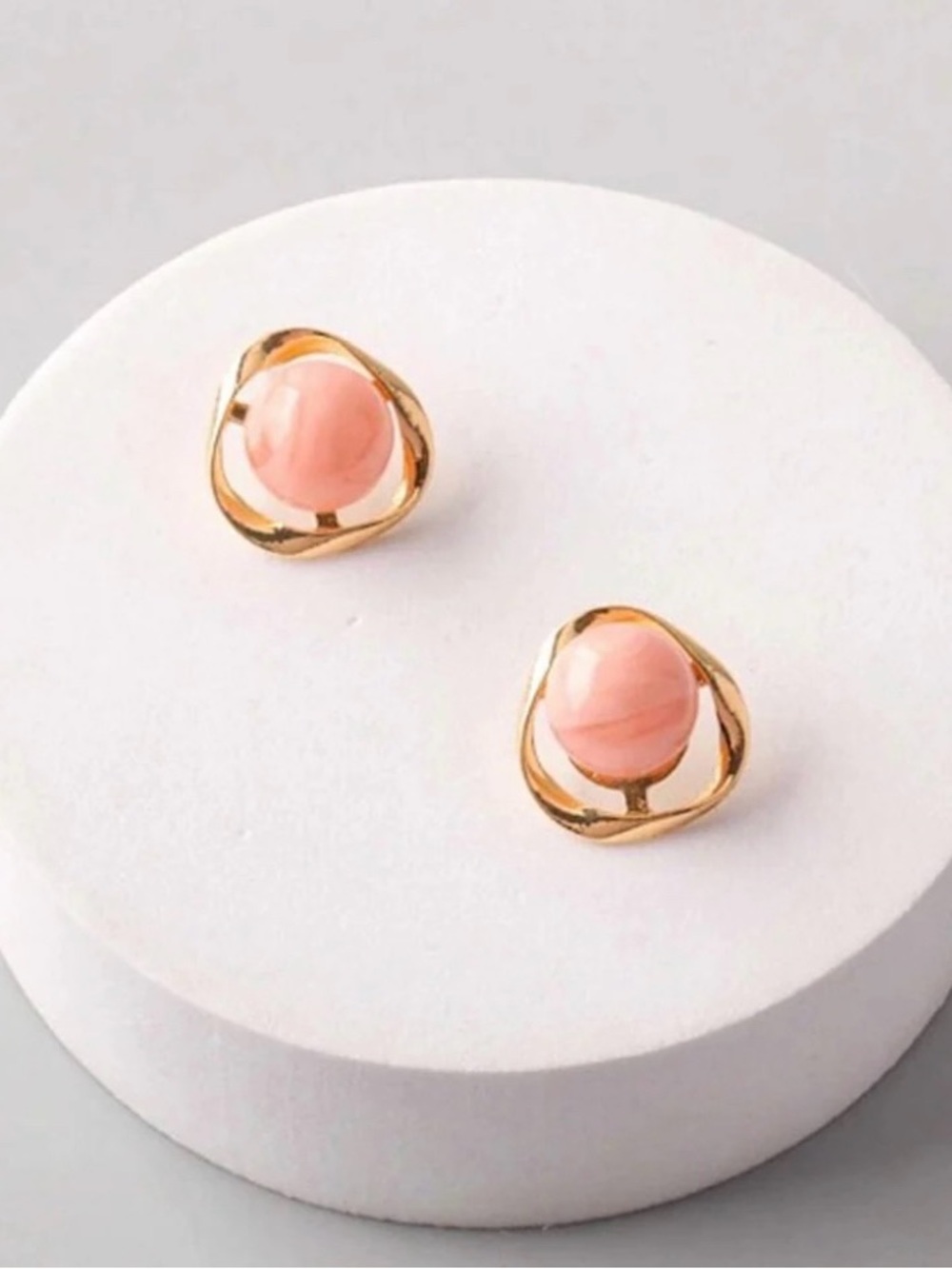 Gold Frame Pink Stone Stud Earrings